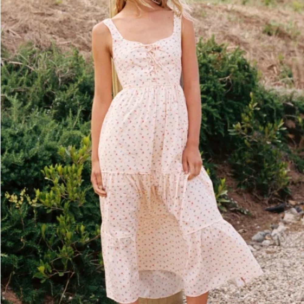 Christy Dawn Cream Floral Tiered Midi Dress